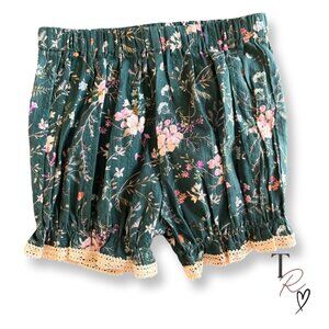 Makena Lane Easter Floral Lace Trim Bloomers in Green Girls Size 7